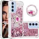 CCSmall for Samsung Galaxy A26 Case Clear Glitter Bling for Women, Flowing Liquid Quicksand Sparkly Cover with Diamond Ring Kickstand Case for Samsung A26 LSZ Rose Gold