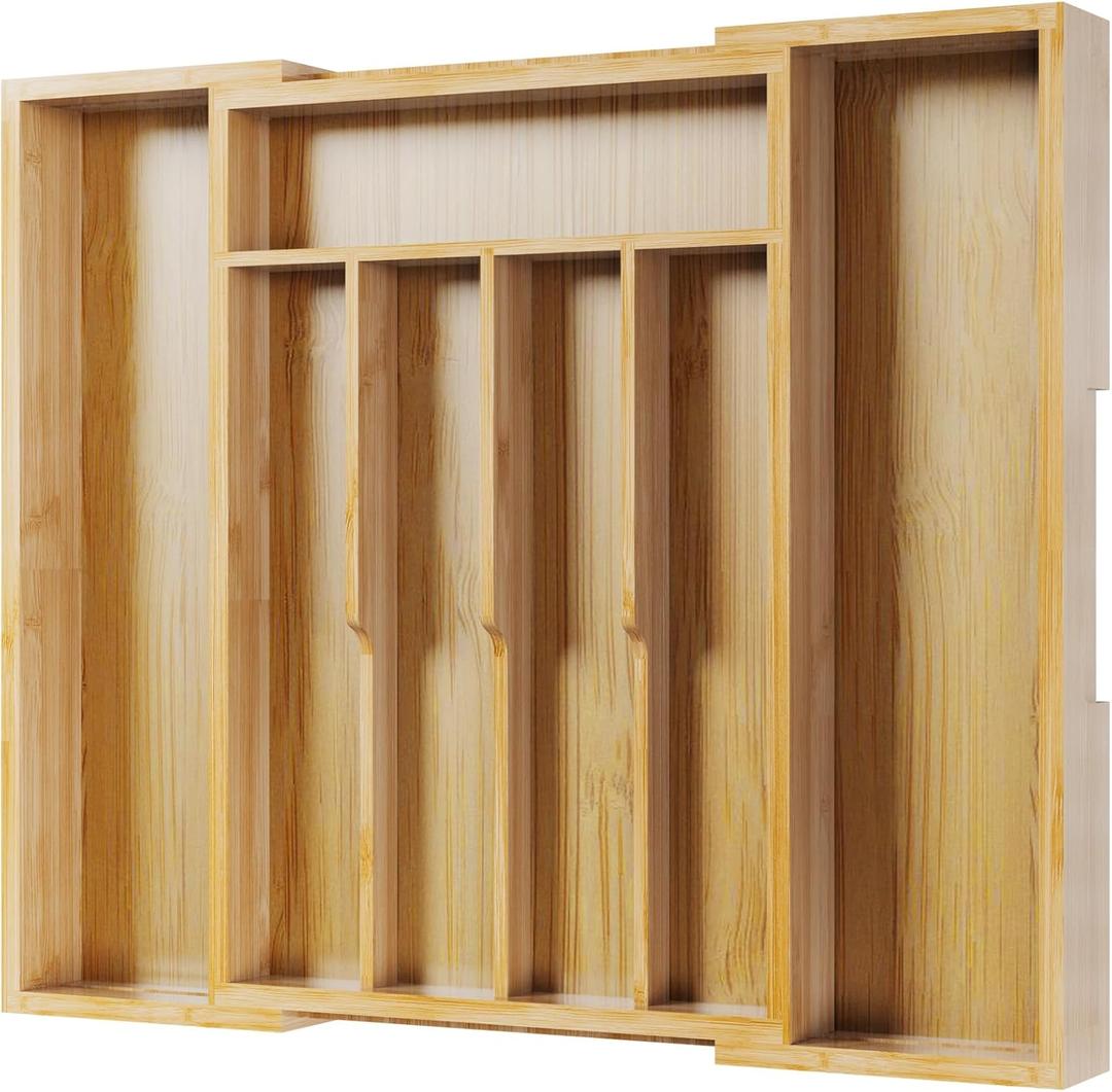 Kitsure Silverware Organizer - Expandable Bamboo Kitchen Drawer Organizer for Cooking Utensils and Cutlery, Sturdy & Thickened Kitchen Organizers and Storage Solution, Medium, Natural