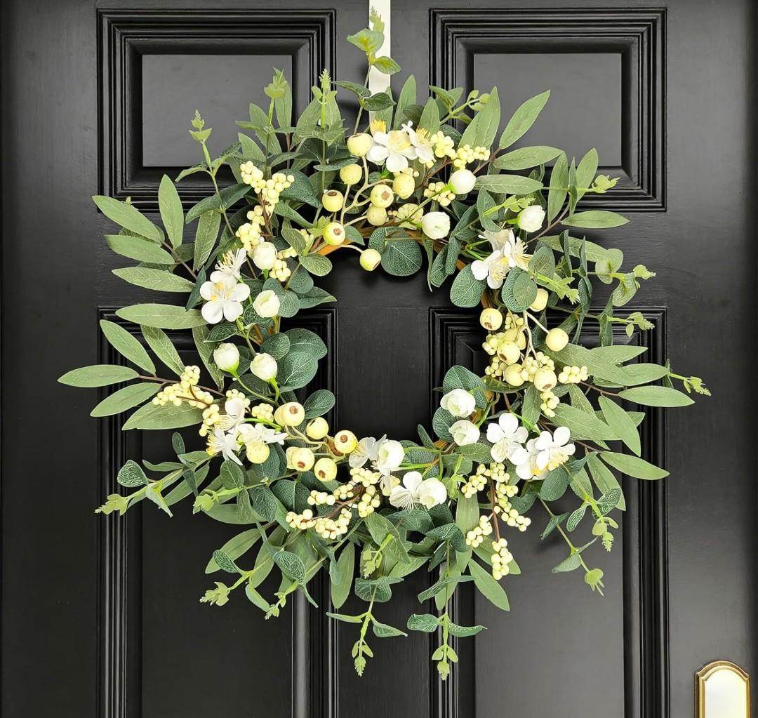 20 Inch Eucalyptus Wreaths for Front Door, Spring Summer Flower Wreath - White Hawthorn Fruit Artificial Flowers for Easter, Home Decor, Farmhouse Wall, Porch, Front Door Decorations
Amazon's Choice