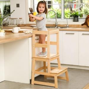 Kids Kitchen Step Stool for Kids with Safety Rail,Solid Wood Construction Toddler Learning Stool, Montessori Toddlers Kitchen Stool Tower(Natural) Kids Kitchen Step Stool for Kids with Safety Rail,Solid Wood Construction Toddler Learning Stool, Montessori Toddlers Kitchen Stool Tower(Natural)