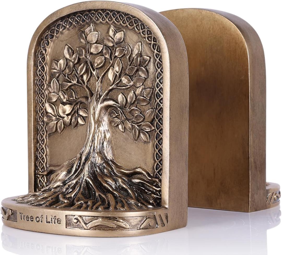 Tree of Life Bookends, Antique Bronze 2 Non-Skid Heavy Decorative Bookends for Shelves Or Bookcase, Elegant Bookends for Library Office Decor, Home Dcor Gift