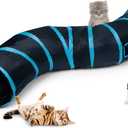Sheldamy Cat Tunnel, S-2-Way Cat Tunnels for Indoor Cats, Collapsible Cat Play Tunnel, Interactive Toy Maze Cat House with 1 Play Ball for Cats, Puppy, Kitty, Kitten, Rabbit (Blue & Black)