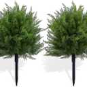 Artificial Topiary Bushes for Outdoors with Spike, Boxwood Ball Fake Shrubs UV Resistant Faux Plants for Indoor Outdoor Fall Thanksgiving Halloween Decor (Cedar Topiary Ball Trees)