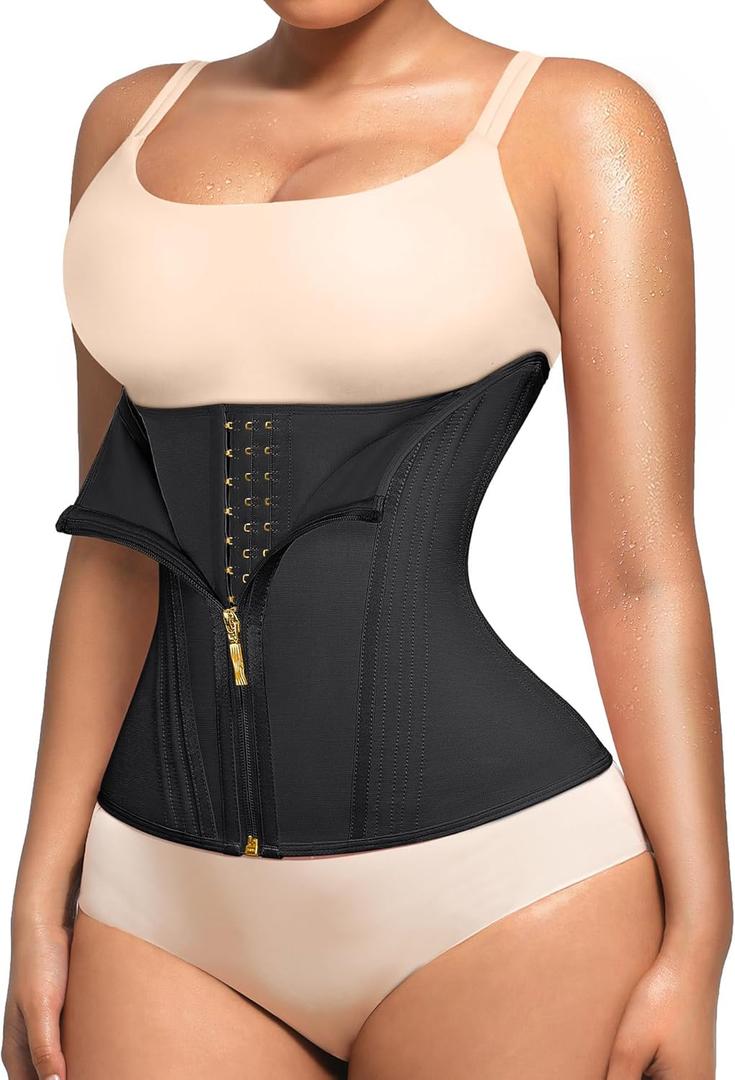 Lover-Beauty Waist Trainer for Women Tummy Control Workout Waist Cincher Corset Shapewear Body Shaper Zipper and Hooks (Large, Black)