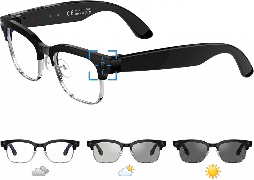 AI Smart Glasses with Camera & Video 1080P HD, Wearable Video Recording Glasses, Hands-Free First-Person View for Live Vlog, Travel and Sports