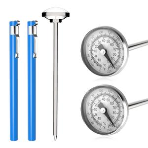 KT THERMO Kitchen Thermometer with 5 Inch Long Stem,Immediate Read Pocket Thermometer 1 Inch Dial Food Thermometer for Milk Frothing Oven Meat Cooking Probe Grill Coffee Water BBQ (2 Pcs,Blue)