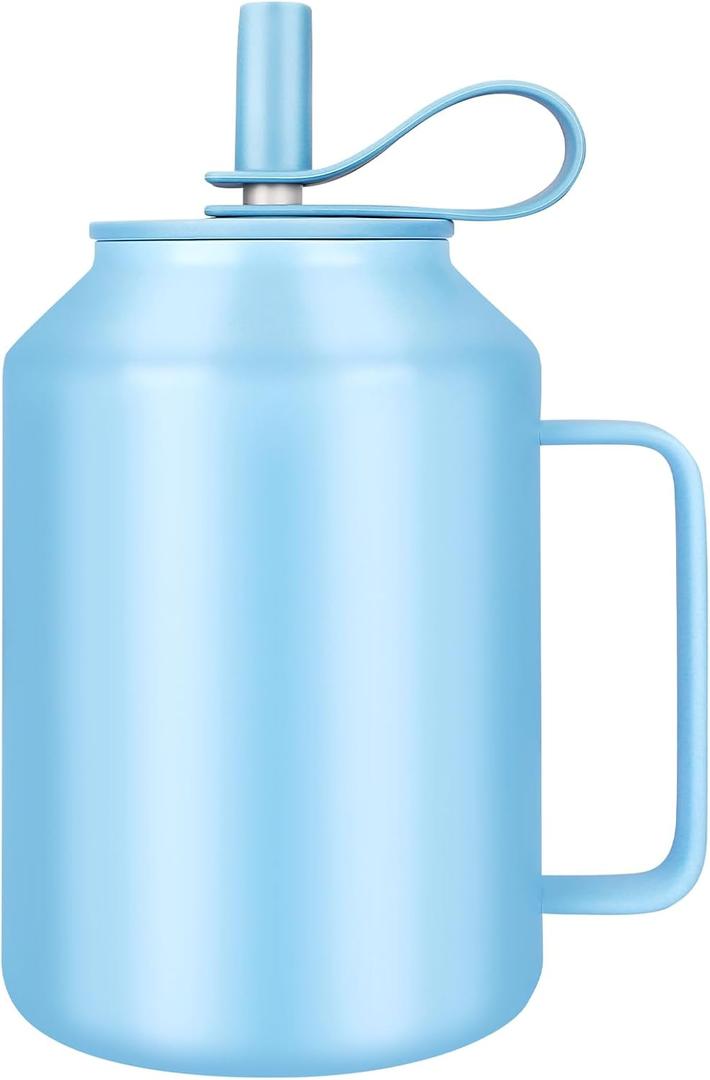 50 OZ Insulated Tumbler with Handle and Straw,Vacuum Insulated Stainless Steel Water Bottle Thermal Cups with Lid and Straw, Large Water Jug Fit for Home, Office, Gym and School (Blue)