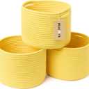 Small Basket for Organizing | Cube Shelf Closet Storage Baskets | 9.79.77.1 | Woven Rope Gift Basket | Nursery | Round 3 Packs Yellow