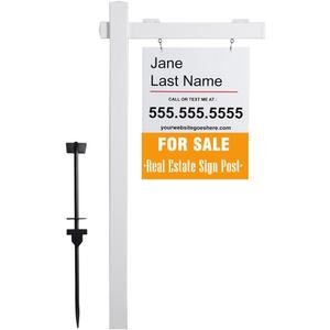 Vinyl PVC Real Estate Sign Post 6' Tall (4"x 4"x 72"), Realtor Yard Sign Post with Flat Cap for Open House and Home for Sale, 36" Arm Holds Up to 24" Sign, White (No Sign)