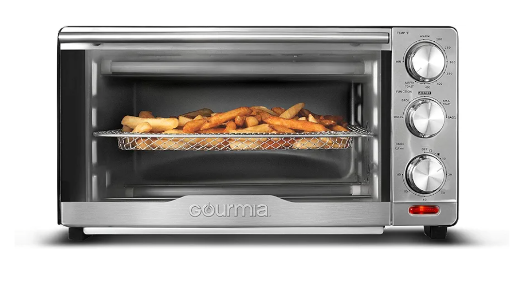 Gourmia GTF7350 6-in-1 Multi-function, Stainless Steel Air Fryer Oven - 6 Cooking Functions - Fry Basket, Oven Rack, Baking Pan & Crumb Tray