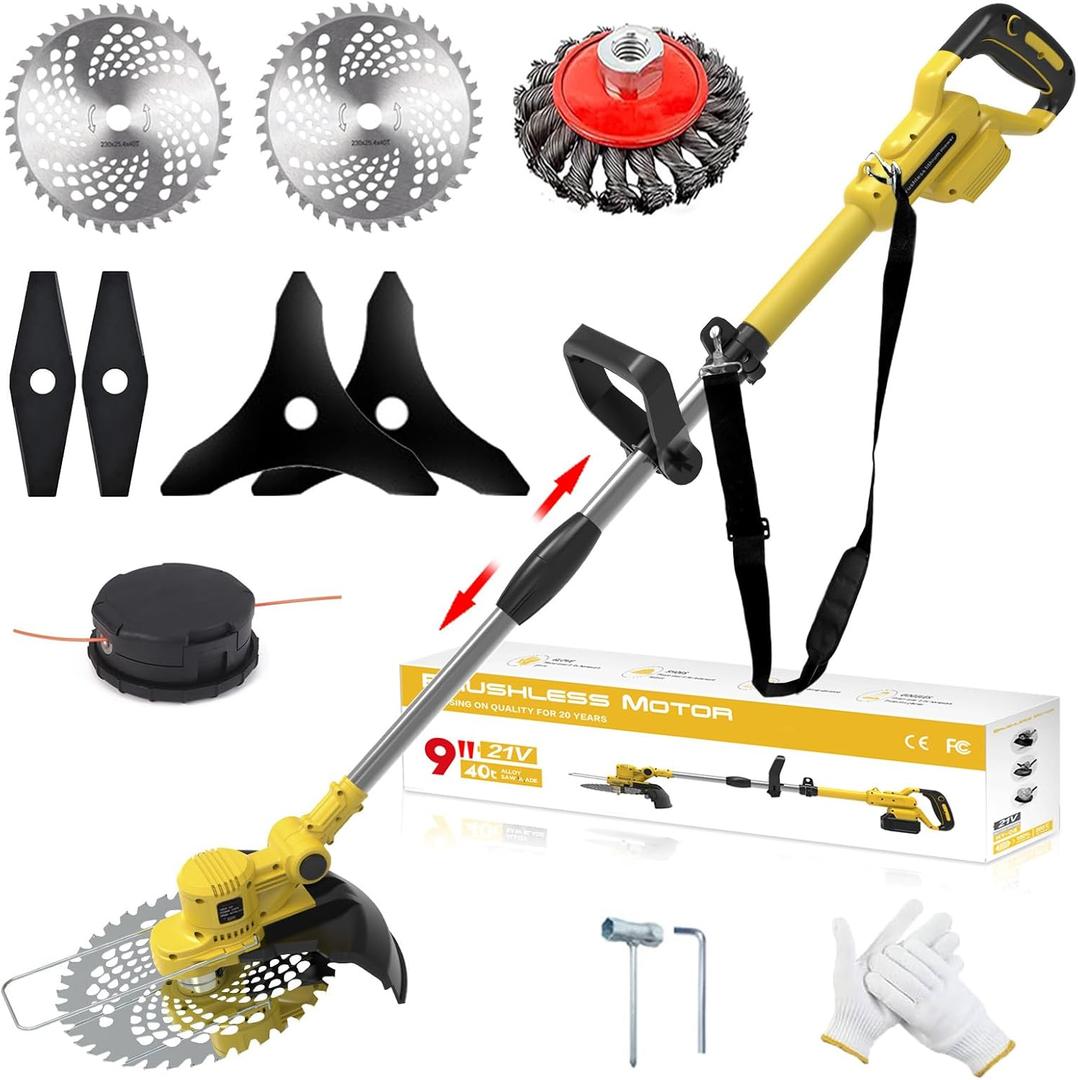 Weed Wacker Cordless for Dewalt 20V MAX Battery, 4-in-1 Battery Powered Weed Eater, String Trimmer with 5 Types of Blades, for Lawn, Yard and Bush Trimming (No Battery) (Yellow)