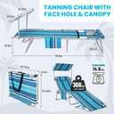 #WEJOY 3 in 1 Tanning Chair with Face Hole & Canopy, 300 lbs Heavy Duty 5 Positions Folding Face Down Lounge Chairs Outdoor with Pillow & Storage Bag Portable for Pool Beach Lawn Camping (Bluestrips)