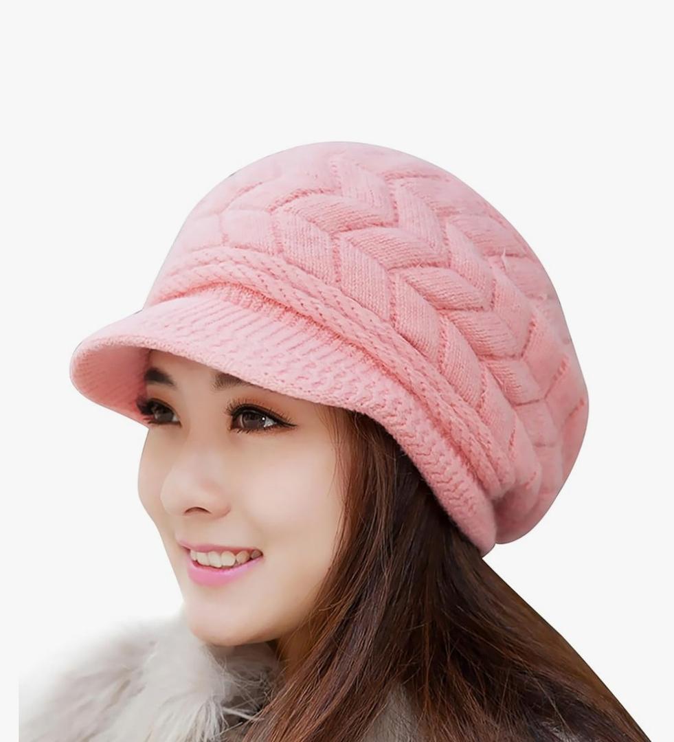 Loritta Womens Winter Beanie Hats Thick Warm Knitted Chunky Soft Slouchy Cap with Visor Brim