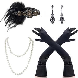 2 x Spooktacular Creations 1920s Women Accessories Set, Flapper Costumes with Vintage Earrings 1920s Headband Faux Pearl Necklace Flapper Gloves for Halloween Costume Dress up Party