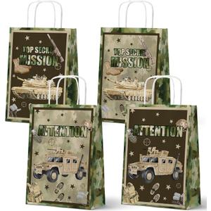 Outego 24 Pack Military Party Gift Bags, Army Camo Goodie Bags, Military Birthday Party Supplies, Soldier Theme Party Favor Bags with Handles