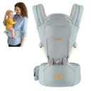 FRUITEAM 6-in-1 Baby Carrier with Waist Stool/Hip Seat for Breastfeeding, One Size Fits All - Adapt to Newborn, Infant & Toddler (Blue)