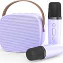 Mini Karaoke Machine,Funny Toys Christmas Birthday Gifts for Kids Age 4-12 Girls,Boys,Adults,MEGUO Karaoke Microphone Toys for 4,5,6,7,8,9,10,11,12+ Year Old Girls Boys (Purple 2 mics)