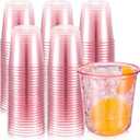 Ziliny 200 Pcs Disposable Stemless Glasses 12oz Crystal Plastic Wine Glasses Clear Classic Pet Cup for Meeting Weddings Birthdays Cocktail Christmas Party Supplies (Pink) (EXP 08/15/29)