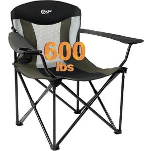 Portal Oversized Camping Chair Big and Tall Folding Camp Chair Portable Lawn Chairs Heavy Duty Foldable XXL Outdoor Camping Chair for Adults, Support Up to 600 lbs, Black/Grey