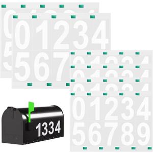 60 Pcs Reflective Mailbox Numbers for Outside, Lomrsiul Vinyl White Mailbox Number Stickers Waterproof Self Adhesive House Numbers for Outside Trash Can Locker Door 6 Sets(3 inch x 4, 4 inch x 2,0-9)