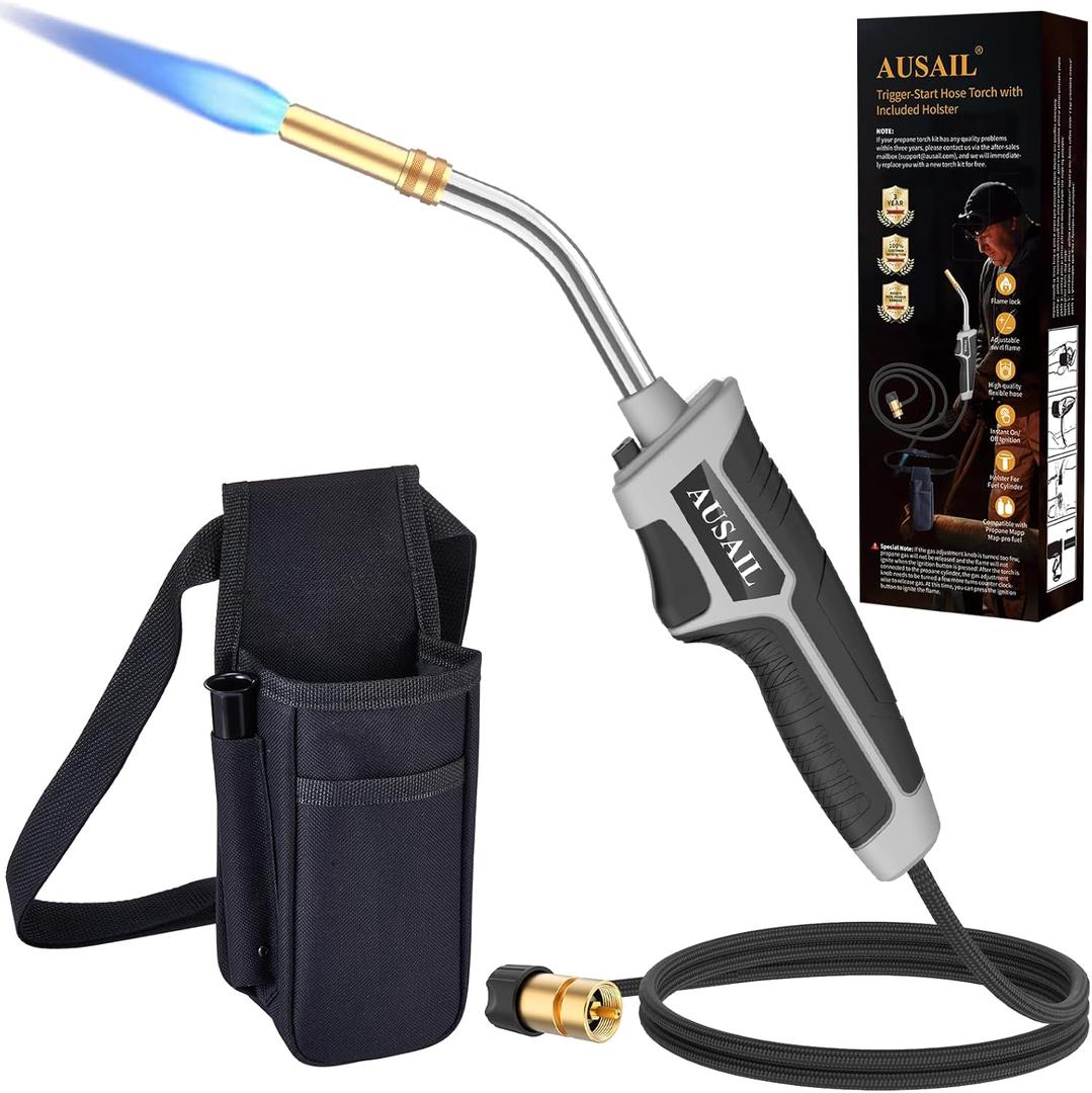 Propane Torch Kit,Mapp Map Gas Torch with Included Holster,Trigger Start 5' Long Hose,Adjustable Flame Map Gas Torch Kit,Brazing Torch Kit,Soldering Torch for Welding Soldering Brazing