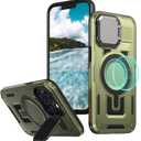 Haeuorey for iPhone 13 Pro Max & iPhone 12 Pro Max Case with Camera Cover & Stand [Compatible with MagSafe] [Built-in Kickstand] [Military-Grade Protection] Heavy Duty Magnetic Phone Case (Green)