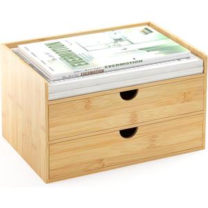 Desk Organizer with Drawers - Bamboo Desktop Organizer Storage | Wood Desk Drawers Organizer for Bills, Office Supplies, Cosmetics, Seals No Assembly Required (2 Drawer)