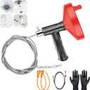 Drain Snake Auger 33 Ft, Plumbing Snake Drain Hair Clog Removal Tool, Heavy Duty Snake Auger, Sink Unclogger Drain Cleaner Tool for Bathroom Kitchen Tub Shower Drain Clog Remover with Gloves