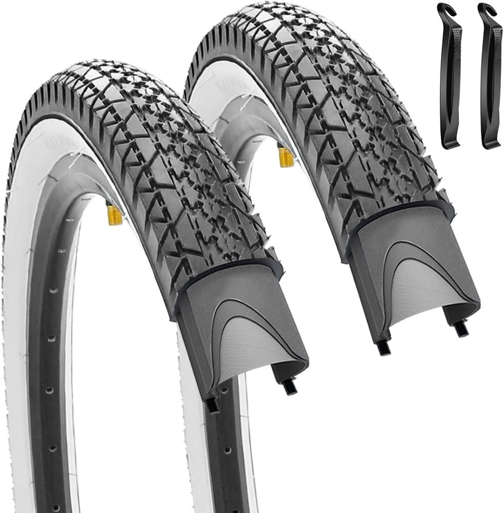 2 Pack 26" x 2.125" Inch Beach Cruiser Bike Tires with or Without Tire Levers Folding Bicycle Comfortable Replacement Tires Black Wall/White Side Wall with or Without Inner Tubes