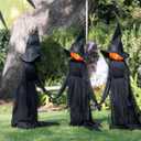 Halloween Decorations, Set of 3 Light Up Witches Holding Hands Witches with Stakes，Witch Glowing Head Waterproof for Outside Garden Statue Decoration Grass Lawn or Patio