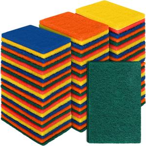 Hoolerry Set of 100 Heavy Duty Scouring Pads Non Scratch Household Scrub Pads for Cleaning Reusable Pan Scrubber Anti Grease Scrubbing Pads for Dish Kitchen Metal Grills, 4.3 x 3 x 0.3 in (Multicolor)