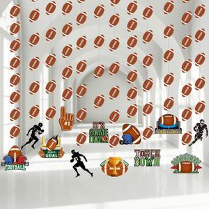 12 Pack Football Garland Banner Football Party Hanging Decorations Sports Paper Garland Game Time Touch Down Hanging Swirls for Birthday Classroom Tailgate Shower Party Decor Supplies
