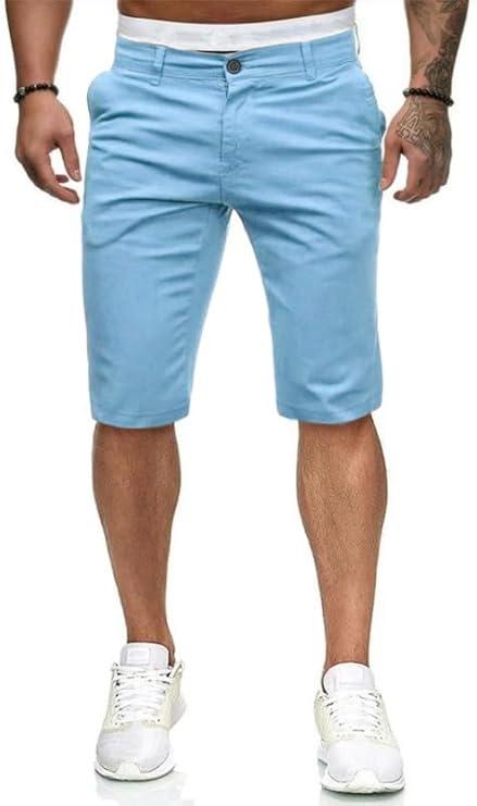 ALLABREVE Mens Chinos Flat Front Golf Short Work Dress Short Summer Beach Shorts Pants, 38, Light Blue
