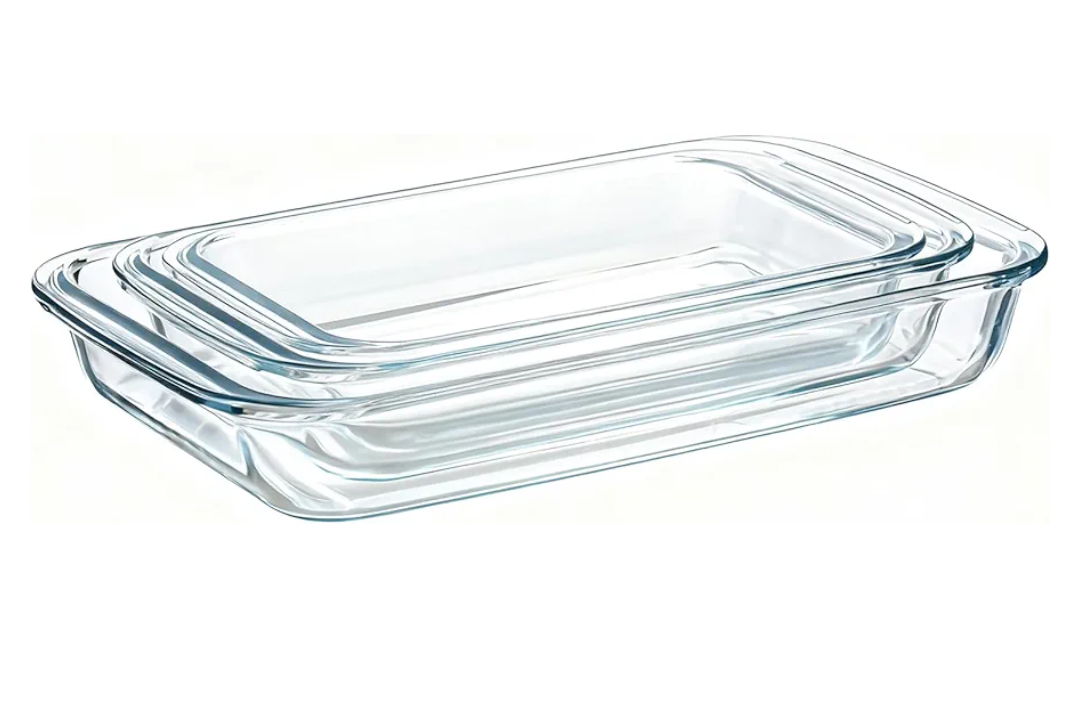 3-piece glass baking tray set, 2.3quart+1.6quart+1.0quart rectangular glass baking tray container can be used in microwave and oven, suitable for cooking, baking bread, cake and meal preparation