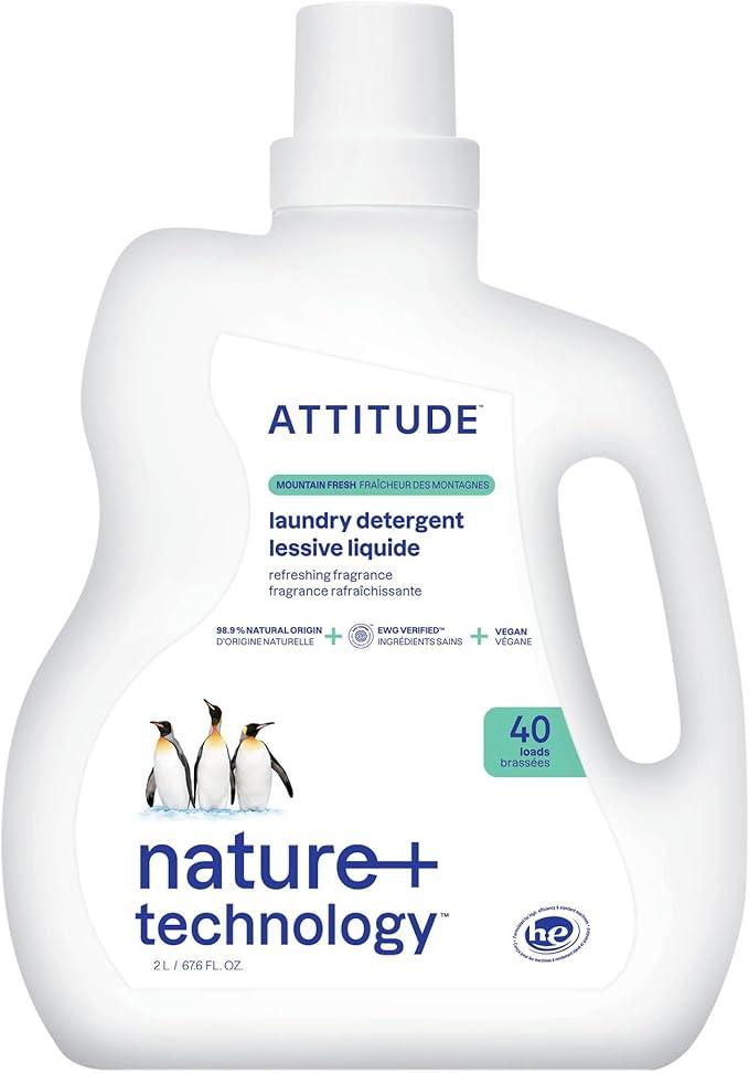 ATTITUDE Liquid Laundry Detergent, EWG Verified, HE Compatible, PlantBased & Vegan, Natural Laundry Soap, Mountain Fresh Scent, 40 Loads, 67.6 Fl Oz