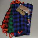 12 PCS Burlap Christmas Drawstring Gift Bags, 12x16in Buffalo Plaid Xmas Gift Bags w/Tags, Cotton Fabric Goody Gifts Treat Bag Xmas Sacks Large Reusable Gifts Wrapping Bag for Holiday Party Favors (Red, Green & Blue Black)