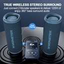 Monster S620 Bluetooth Speaker, Wireless Portable Outdoor Bluetooth Speakers, 60W True Wireless Stereo IPX8 Waterproof, Dual PairingBluetooth 5.4 Built-in Mic, Perfect for Home, Blue