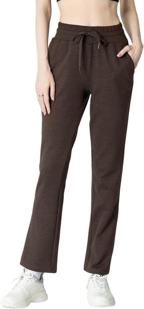 Women's Micro Flared Fleeced Sweatpants - Elastic Waist Drawstring, Warm Fleece for Winter Daily Wear (Brown, S)