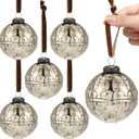 Threan 6 Pcs Large Vintage Mercury Glass Christmas Ornaments 3.15" Hanging Christmas Ball Ornaments Antique Embossed Ball Decorations for Xmas Tree Garland Wreath Holiday Decor (Champagne Gold, Etched)