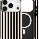 Magnetic for iPhone 17 Pro Case Cute Stripes Phone Case, Shockproof Slim TPU and Hard PC Protective Phone Cover Compatible with MagSafe Designed for Women Girls, Black and White