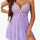 Avidlove Women Lingerie Lace Babydoll Strap Chemise Halter Teddy V Neck Sleepwear Small, Purple