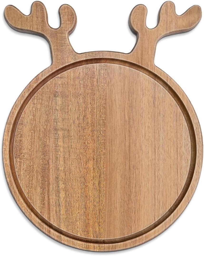 Acacia Wood Christmas Charcuterie Boards Platters, Christmas Holiday Serving Tray Cutting Board Dinner Plate Wooden CheeseBoard Xmas Kitchen Decor Gingerbread Reindeer Board Decoration