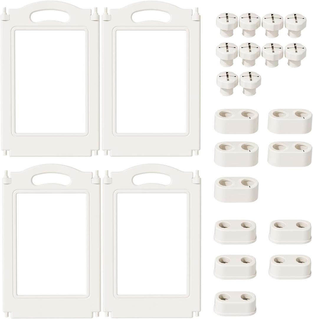 Foldable Clear Acrylic Dog Playpen with Door, 23.6" Acrylic Puppy Playpen, Easy Assemble Indoor Pet Fence with White Frame, Clear Dog Playpen for Puppies & Animal (White, 23.6‘H, 4 Panels)