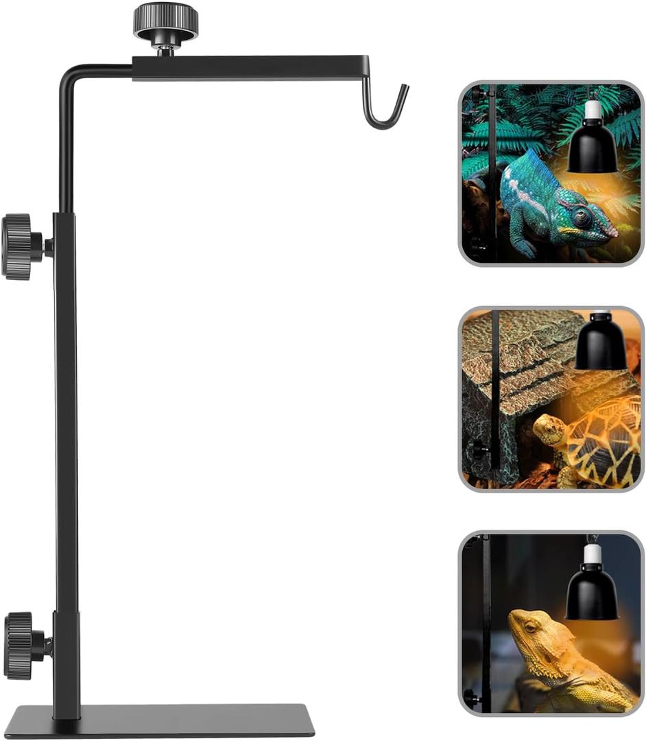 BOURDSERK Reptile Lamp Stand, Adjustable 16-31 Inch Domes Heat Lamp Metal Bracket Floor Light Holder for Reptile Terrarium Lighting Heating Light and Dome lampshade, Large