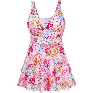 Arolina Women Plus Size One Piece Swimsuits Mesh Ruffle Swimdress Modest Bathing Suit Front Cross Swim Suits with Bottom, 18W
