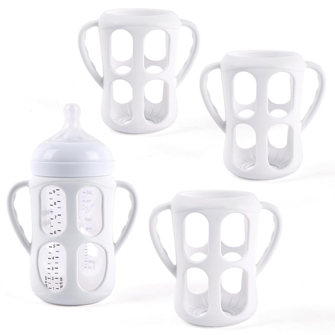 3 Pack Baby Bottle Handles for Philips Avent Natural Baby Bottles, Baby Bottle Holder with Easy Grip Handles (White)