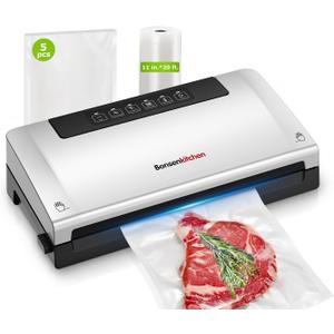 Bonsenkitchen Vacuum Sealer Machine, Built-in Cutter | Bag Storage, Multifunctional Food Sealer for Sous Vide & Meal Prep, 1 Roll Bag & 5 Pre-Cut Bags, Silver