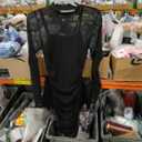 LYANER Women's 3 Piece Outfits Sexy Sheer Mesh Dress Long Sleeve Ruched Bodycon Midi Dress with Cami Shorts
 (Medium, Black)