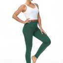 THE GYM PEOPLE Thick High Waist Yoga Pants with Pockets, Tummy Control Workout Running Yoga Leggings for Women (Green, L)