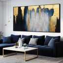 Large Framed Blue Gold Abstract Canvas Wall Art for Living Room 29x58 Inch